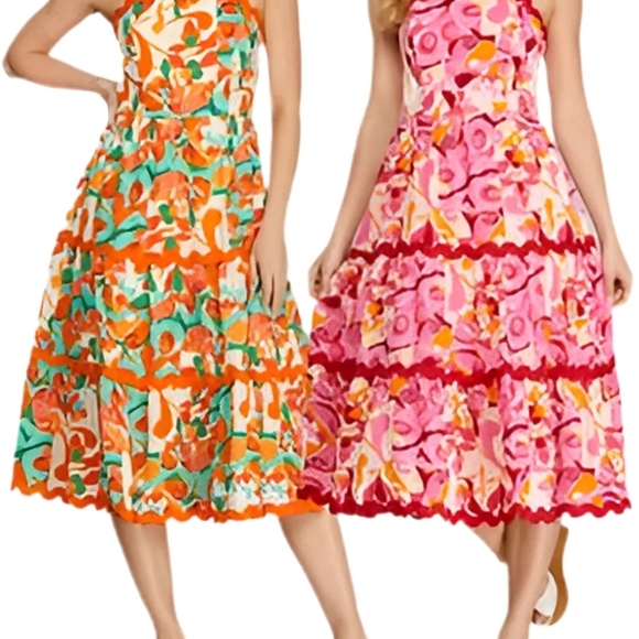 She + Sky Orange and Green Midi Dress - Picture 5 of 6